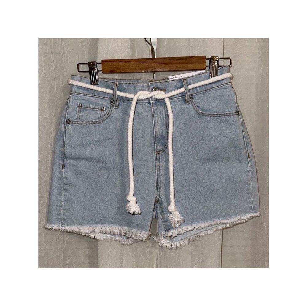 LOFT 24 00 Light Vintage Wash Raw Fringe Hem The Cut Off High Rise Denim Shorts
